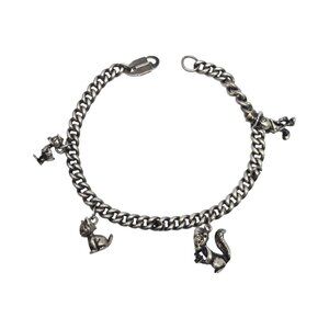 Silver Disney Charm Bracelet Jimney Cricket Skunk Donald Duck Figaro Cat #22550